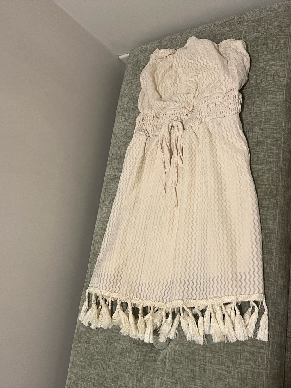 SHEIN Cream Textured Midi Dress with Tassel Hem